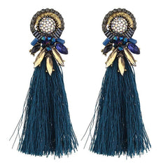 Crystal and Gem Burst Tassel Earrings