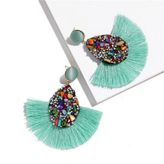 Rhinestone And Fringe Colorful Drop Post Earrings