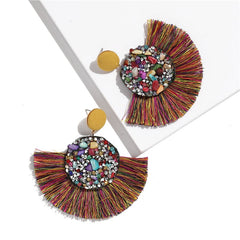 Rhinestone And Fringe Colorful Drop Post Earrings