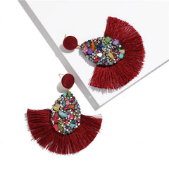 Rhinestone And Fringe Colorful Drop Post Earrings