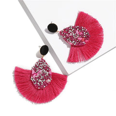 Rhinestone And Fringe Colorful Drop Post Earrings