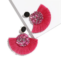 Rhinestone And Fringe Colorful Drop Post Earrings