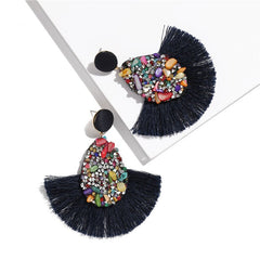 Rhinestone And Fringe Colorful Drop Post Earrings