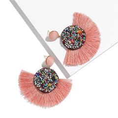 Rhinestone And Fringe Colorful Drop Post Earrings