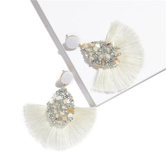 Rhinestone And Fringe Colorful Drop Post Earrings