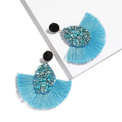 Rhinestone And Fringe Colorful Drop Post Earrings