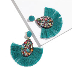 Rhinestone And Fringe Colorful Drop Post Earrings