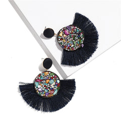 Rhinestone And Fringe Colorful Drop Post Earrings