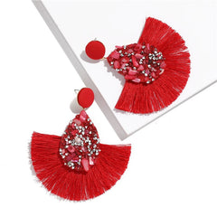 Rhinestone And Fringe Colorful Drop Post Earrings