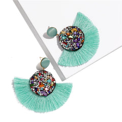 Rhinestone And Fringe Colorful Drop Post Earrings