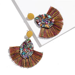 Rhinestone And Fringe Colorful Drop Post Earrings