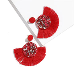 Rhinestone And Fringe Colorful Drop Post Earrings