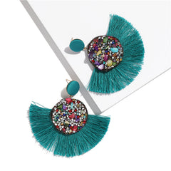 Rhinestone And Fringe Colorful Drop Post Earrings