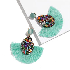 Rhinestone And Fringe Colorful Drop Post Earrings