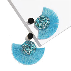 Rhinestone And Fringe Colorful Drop Post Earrings