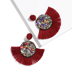 Rhinestone And Fringe Colorful Drop Post Earrings