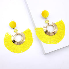 Half Cresent And Pom Pom Fringe Post Earrings