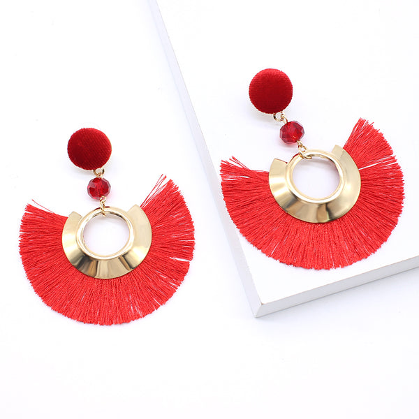 Half Cresent And Pom Pom Fringe Post Earrings