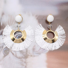 Half Cresent And Pom Pom Fringe Post Earrings