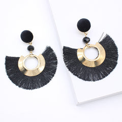 Half Cresent And Pom Pom Fringe Post Earrings