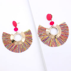 Half Cresent And Pom Pom Fringe Post Earrings