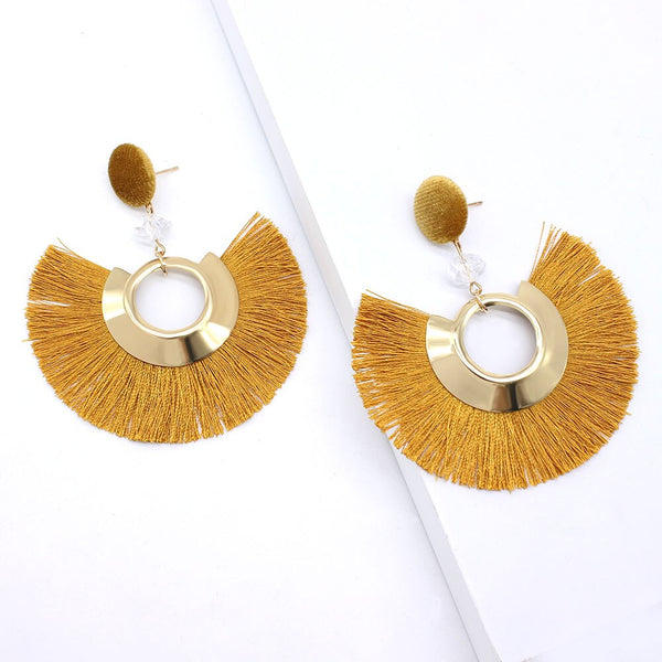 Half Cresent And Pom Pom Fringe Post Earrings