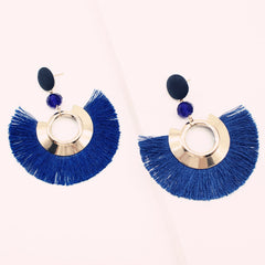 Half Cresent And Pom Pom Fringe Post Earrings