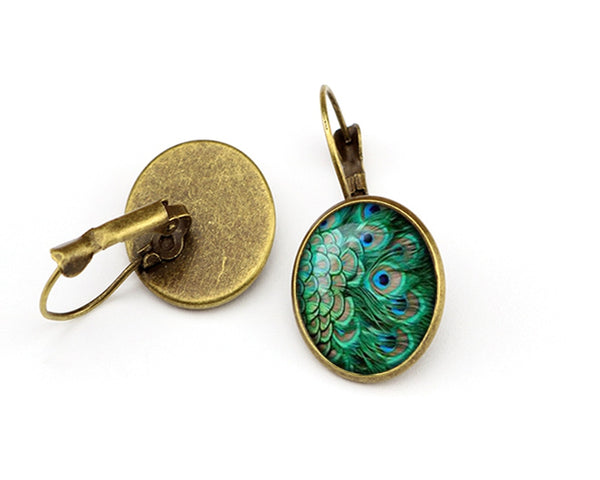 Bohemian Glass Peacock Round Post Earring