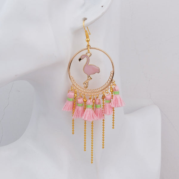 Flamingo Fringe Golden Hoop Earrings