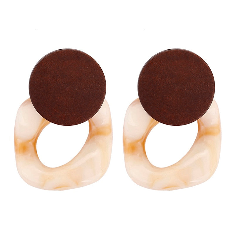 Acrylic And Round Wood Box Nickel Free Earrings