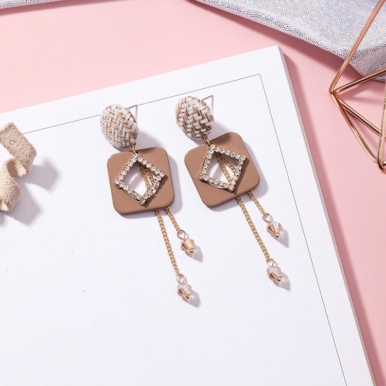 Acrylic Diamond and Tassel Drop Earrings