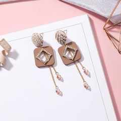 Acrylic Diamond and Tassel Drop Earrings