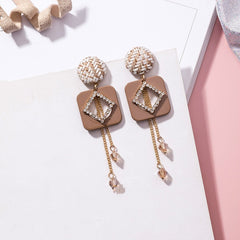 Acrylic Diamond and Tassel Drop Earrings