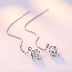 Sterling Silver and Zircon Love Cube Drop Earrings with Box Chain