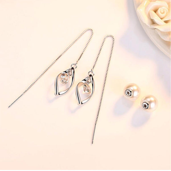 Tear Drop Gem and Sterling Silver Pearl Drop Earrings