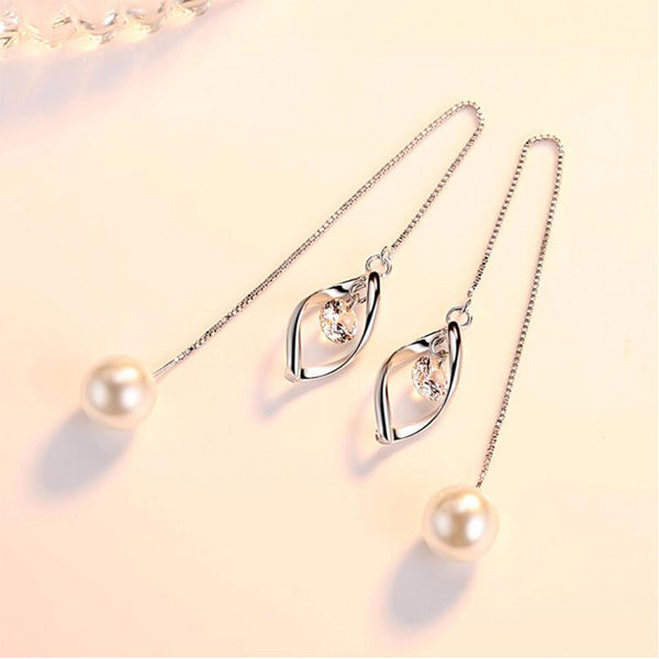 Tear Drop Gem and Sterling Silver Pearl Drop Earrings