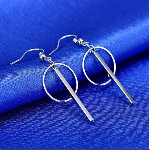 Sterling Silver Linear Pendant And Hoop Earrings