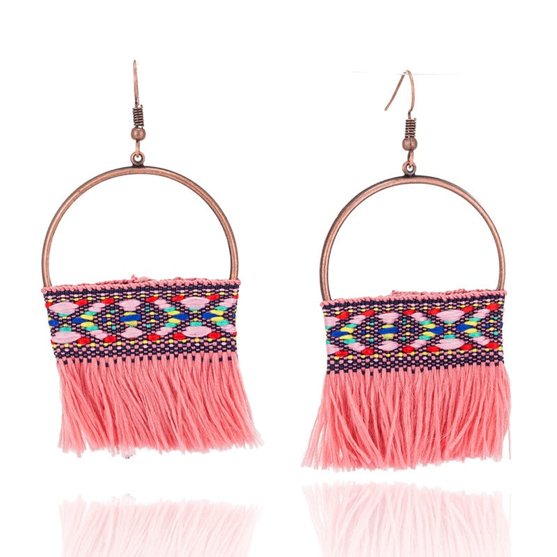 Native American Style Bead Paintbrush Fringe Earrings