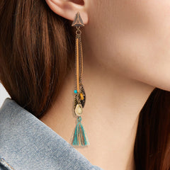 Bohemian Dangle And Fringe Feather Charm Earrings