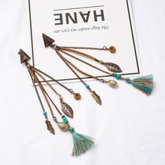 Bohemian Dangle And Fringe Feather Charm Earrings