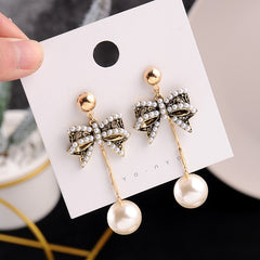 Bowtie and Pearl Drop Post Earrings