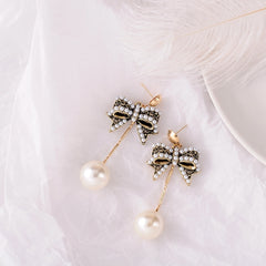 Bowtie and Pearl Drop Post Earrings