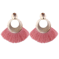 Fringe Post Round Earrings with Stamped Textured Golden Plate