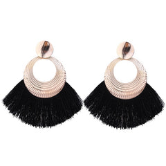 Fringe Post Round Earrings with Stamped Textured Golden Plate