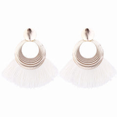 Fringe Post Round Earrings with Stamped Textured Golden Plate