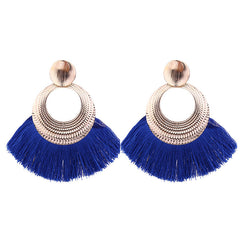 Fringe Post Round Earrings with Stamped Textured Golden Plate