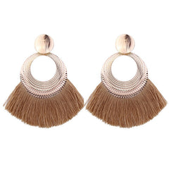 Fringe Post Round Earrings with Stamped Textured Golden Plate