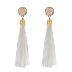 Long Tasseled Rounded Button Earring