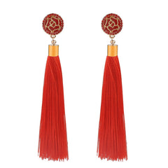 Long Tasseled Rounded Button Earring