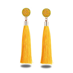 Long Tasseled Rounded Button Earring